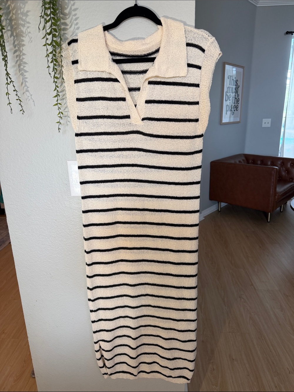 Striped Knit Sleeveless Midi Dress - Cream & Black